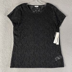 DKNY C Lace Shirt Women Large Black Sheer Floral Fairy Whimsigoth Grunge Y2K NEW